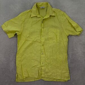 Gran Sasso Mens 52 XL Short Sleeve Linen Shirt Mens Yellow Button Up Italy Made